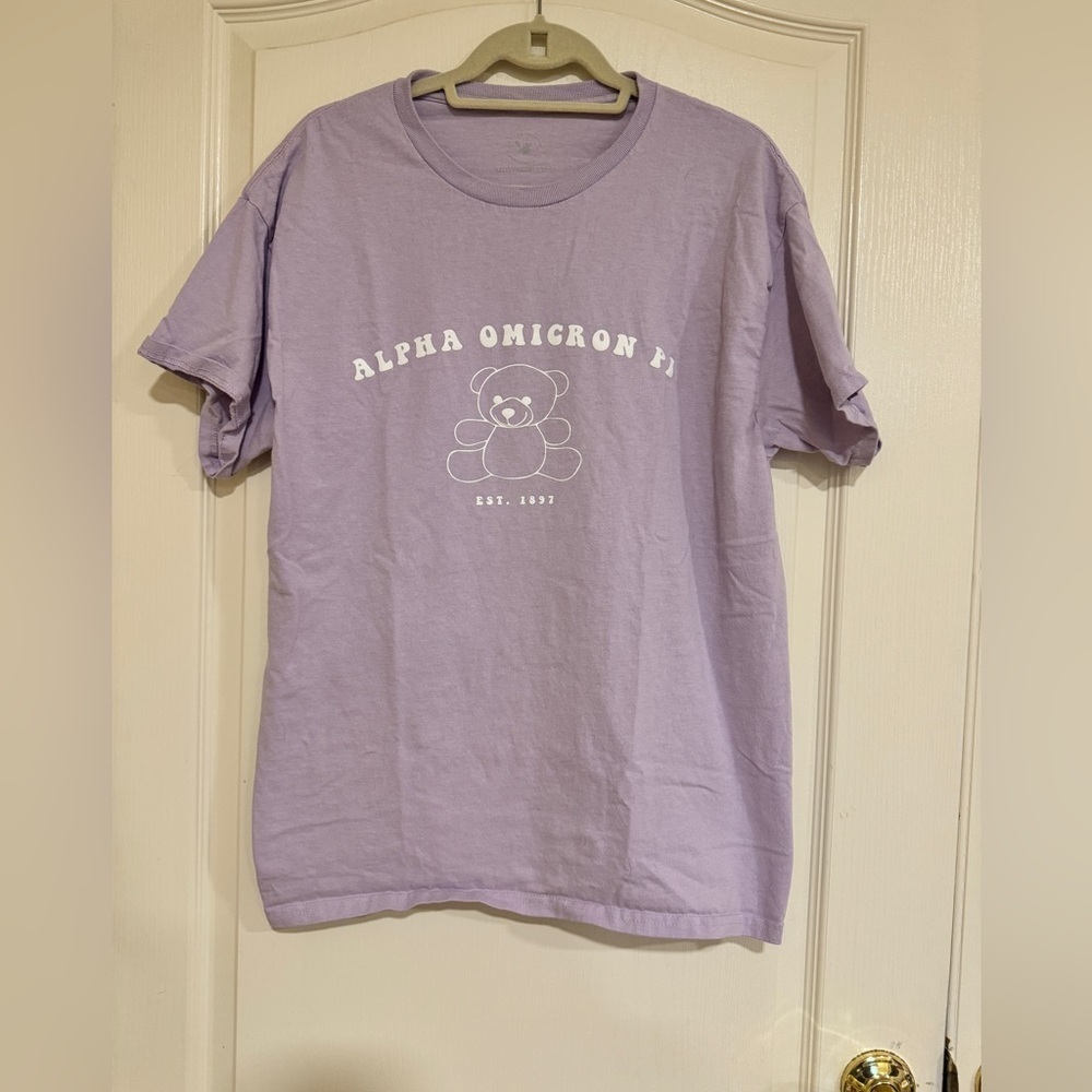 UniversityTees light purple bear Alpha Omicron Pi t shirt​​​​​​